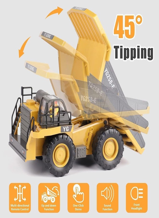 RABRA Remote Control Dumper Toy 9 Channel Rc Excavator Truck Toys 1/24 Scale 2.4Ghz Construction Vehicles with Metal Shovel 680 Rotation Lights & Sounds for Kids Boys Age 4-10 Y, Multicolor - Image 3